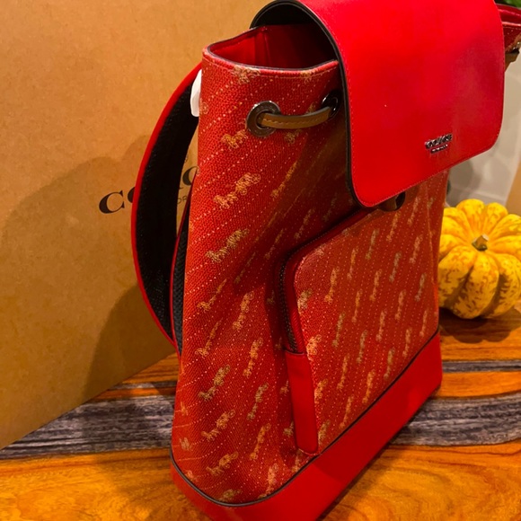 Coach New York Unisex Bright Red Coach Carriage Logo Back pack. - Picture 7 of 14
